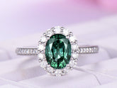 Oval Alexandrite Halo Ring with Diamond Accents 18K White Gold - Lord of Gem Rings