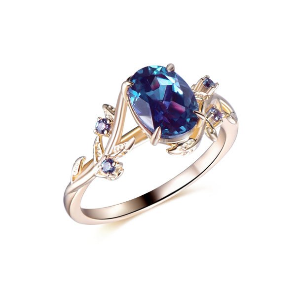 Oval Alexandrite Vine Ring 14K Yellow Gold - Lord of Gem Rings