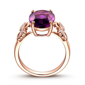 Oval Amethyst Diamond Celtic Shamrock Ring 14K Rose Gold - Lord of Gem Rings