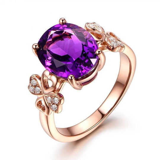 Oval Amethyst Diamond Celtic Shamrock Ring 14K Rose Gold