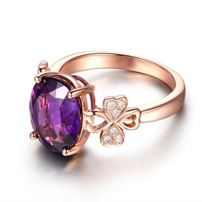 Oval Amethyst Diamond Celtic Shamrock Ring 14K Rose Gold - Lord of Gem Rings