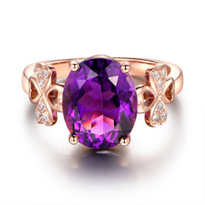 Oval Amethyst Diamond Celtic Shamrock Ring 14K Rose Gold - Lord of Gem Rings