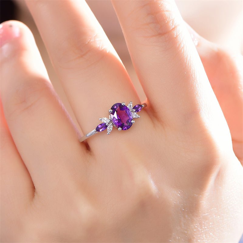 Oval Amethyst Moissanite Leaf Ring 14K Gold - Lord of Gem Rings