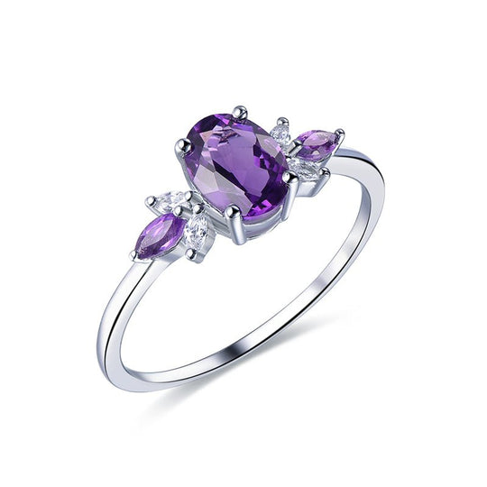 Oval Amethyst Moissanite Leaf Ring 14K Gold
