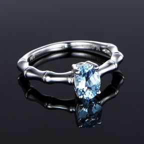 Oval Aquamarine Bamboo Solitaire Ring 14K White Gold - Lord of Gem Rings