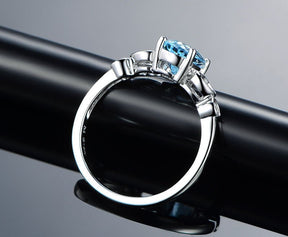 Oval Aquamarine Bezel-Set Diamond Heart Lovely Ring 14K White Gold - Lord of Gem Rings