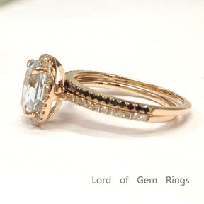 Oval Aquamarine Bridal Set with Black Diamond Wedding Band - Lord of Gem Rings