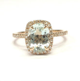 Oval Aquamarine Cushion Halo Diamond Accents Ring - Lord of Gem Rings