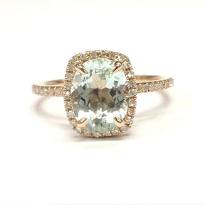 Oval Aquamarine Cushion Halo Diamond Accents Ring - Lord of Gem Rings