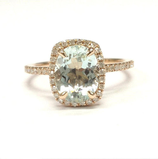 Oval Aquamarine Cushion Halo Diamond Accents Ring