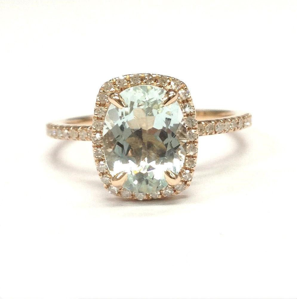 Oval Aquamarine Cushion Halo Diamond Accents Ring - Lord of Gem Rings