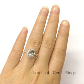 Oval Aquamarine Cushion Halo Diamond Accents Ring - Lord of Gem Rings