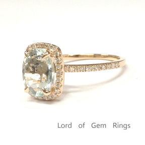 Oval Aquamarine Cushion Halo Diamond Accents Ring - Lord of Gem Rings