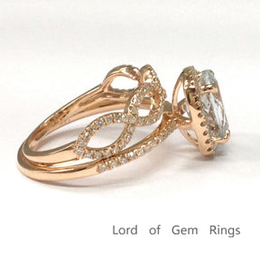 Oval Aquamarine Cushion Halo Diamond Infinity love Ring Set - Lord of Gem Rings