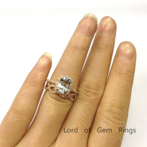 Oval Aquamarine Cushion Halo Diamond Infinity love Ring Set - Lord of Gem Rings