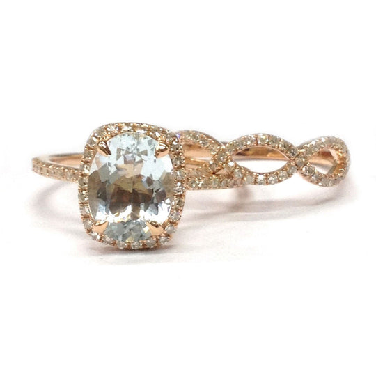 Oval Aquamarine Cushion Halo Diamond Infinity love Ring Set