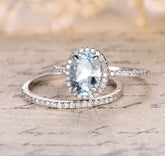 Oval Aquamarine Diamond Bridal Set 14K White Gold - Lord of Gem Rings