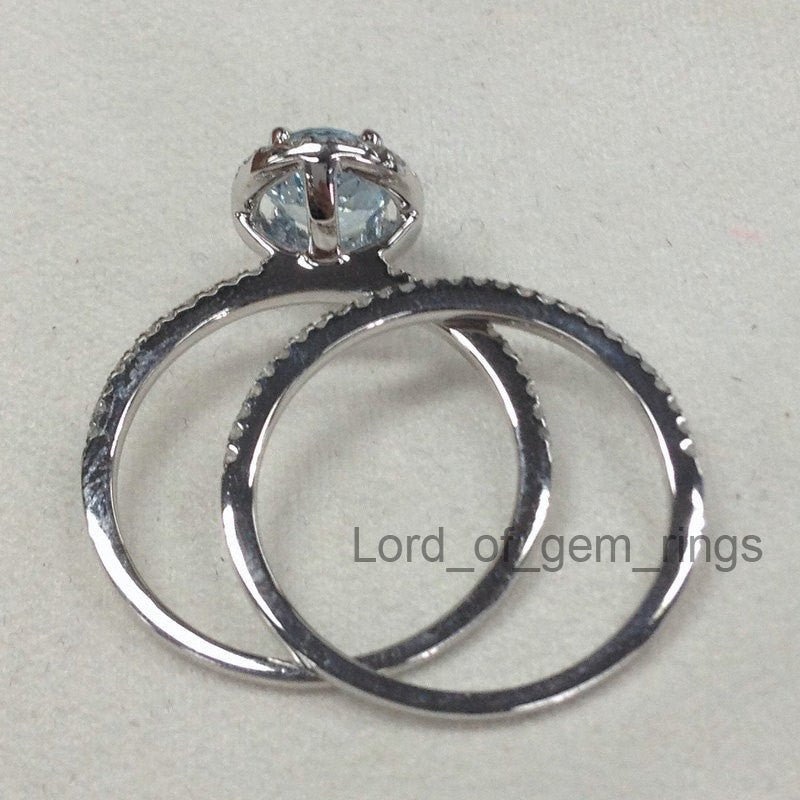 Oval Aquamarine Diamond Bridal Set 14K White Gold - Lord of Gem Rings