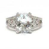 Oval Aquamarine Diamond Cathedral Split Shank Ring 14K White Gold - Lord of Gem Rings