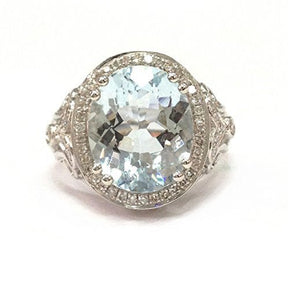 Oval Aquamarine Diamond Filigree Cathedral Engagement Ring - Lord of Gem Rings