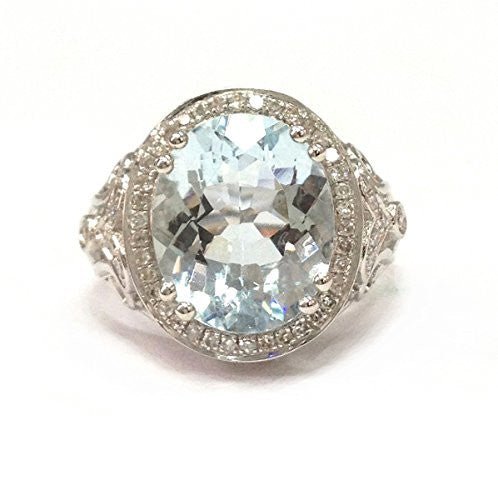 Oval Aquamarine Diamond Filigree Cathedral Engagement Ring