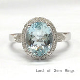 Oval Aquamarine Diamond Halo Engagement Ring 14K White Gold - Lord of Gem Rings