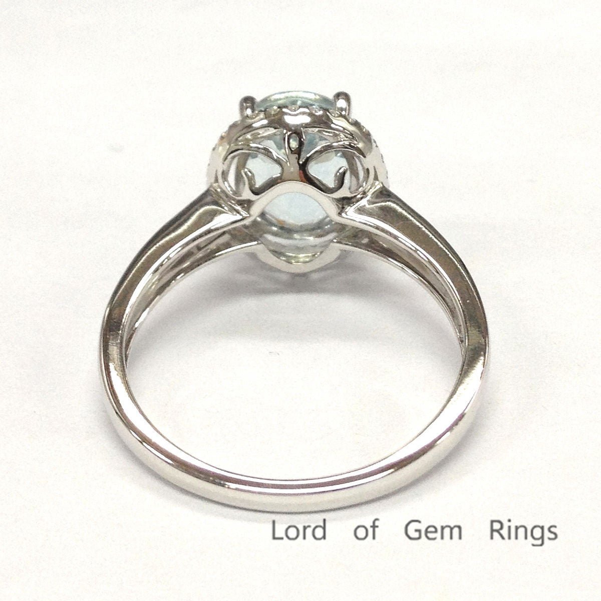 Oval Aquamarine Diamond Halo Engagement Ring 14K White Gold - Lord of Gem Rings