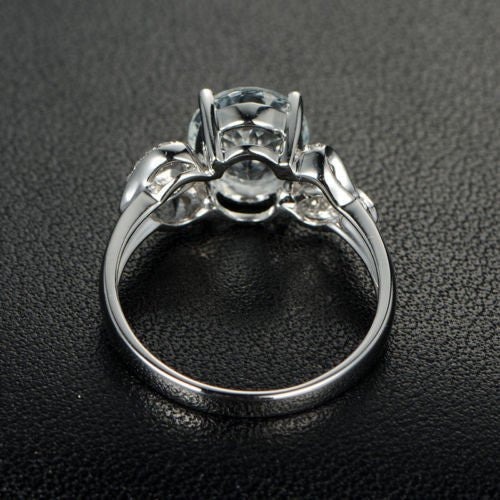 Oval Aquamarine Diamond Heart Ring 14K White Gold - Lord of Gem Rings