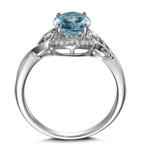 Oval Aquamarine Diamond Lovely Heart Ring 14K White Gold - Lord of Gem Rings