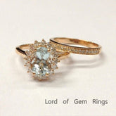 Oval Aquamarine Diana Princess Ring Set 14K Rose Gold - Lord of Gem Rings