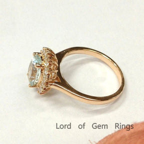 Oval Aquamarine Diana Princess Ring Set 14K Rose Gold - Lord of Gem Rings