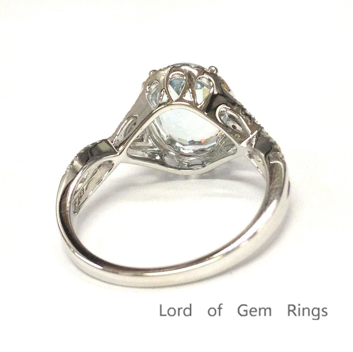 Oval Aquamarine Infinite Love Ring Diamond Accents 14K White Gold - Lord of Gem Rings