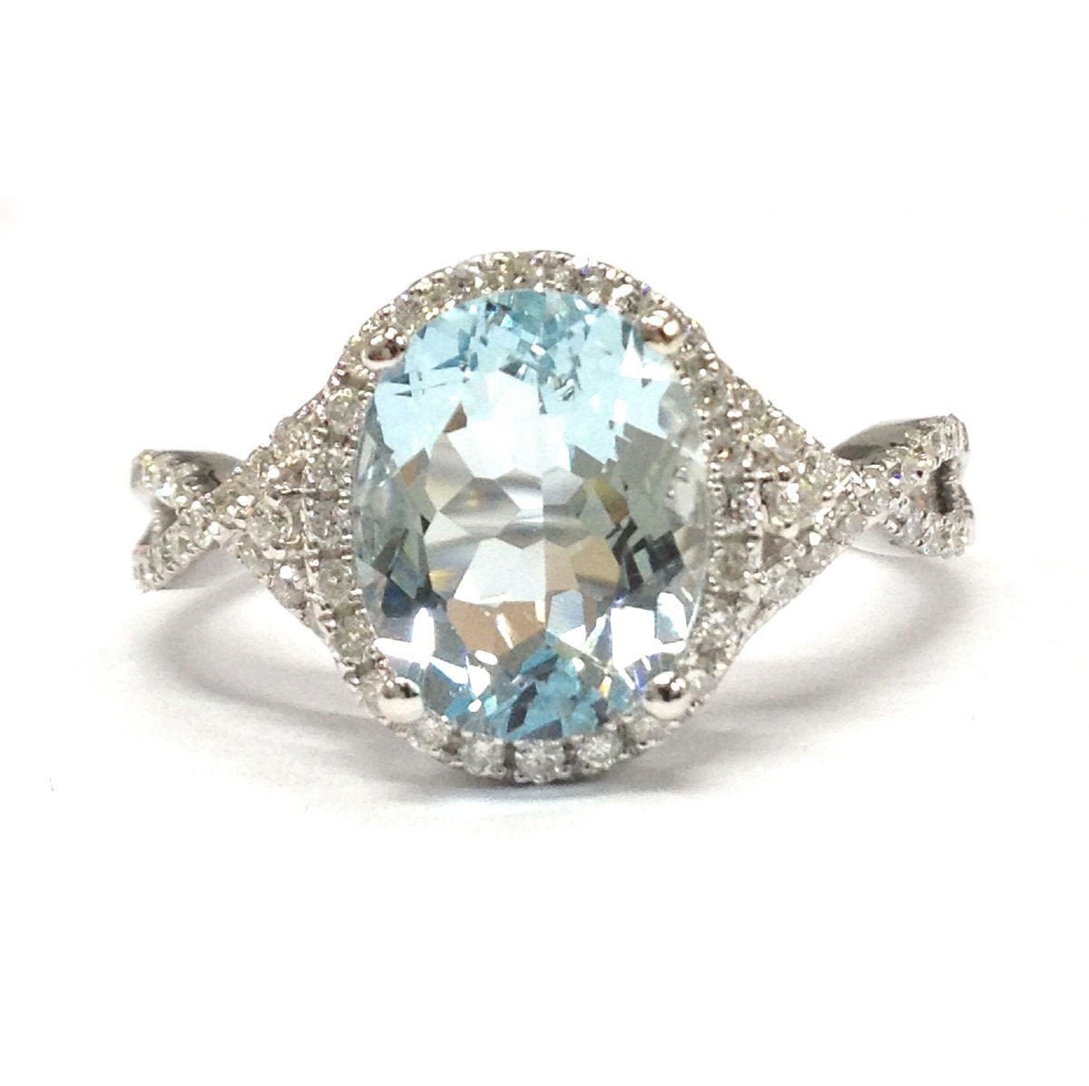 Oval Aquamarine Infinite Love Ring Diamond Accents 14K White Gold - Lord of Gem Rings