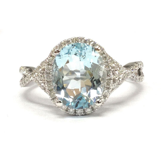 Oval Aquamarine Infinite Love Ring Diamond Accents 14K White Gold
