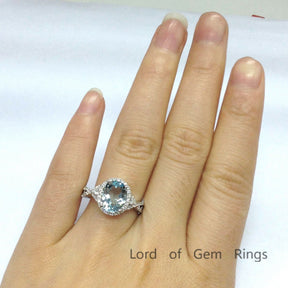 Oval Aquamarine Infinite Love Ring Diamond Accents 14K White Gold - Lord of Gem Rings