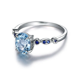 Oval Aquamarine Sapphire Art Deco Engagement Ring 14K White Gold - Lord of Gem Rings