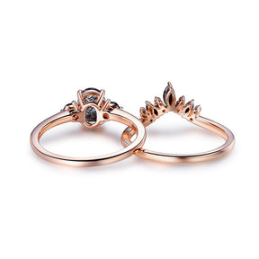 Oval Black Rutilated Quartz Black Spinel Vintage Bridal Set 14K Rose Gold - Lord of Gem Rings