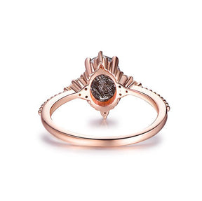 Oval Black Rutilated Quartz Diamond Vintage Ring 14K Rose Gold - Lord of Gem Rings