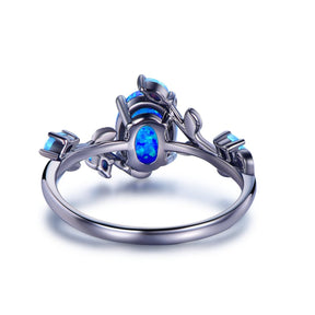 Oval Blue Opal Engagement Vine Ring 14K Gold/Silver - Lord of Gem Rings