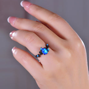 Oval Blue Opal Engagement Vine Ring 14K Gold/Silver - Lord of Gem Rings
