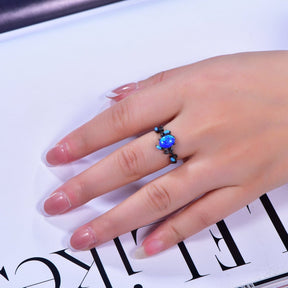 Oval Blue Opal Engagement Vine Ring 14K Gold/Silver - Lord of Gem Rings