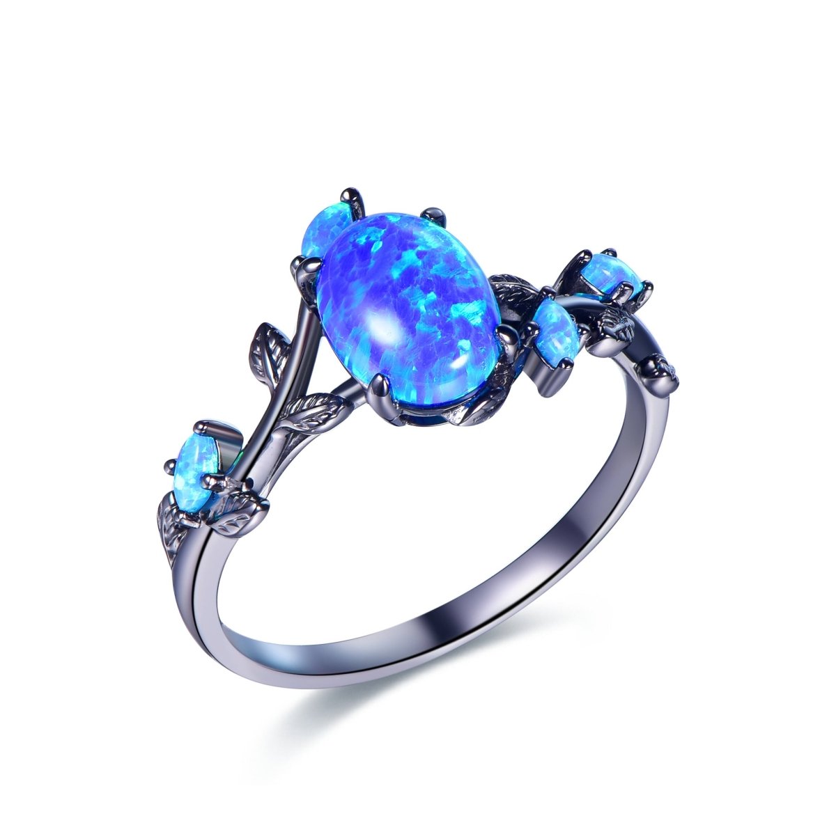 Oval Blue Opal Engagement Vine Ring 14K Gold/Silver - Lord of Gem Rings