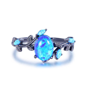 Oval Blue Opal Engagement Vine Ring 14K Gold/Silver - Lord of Gem Rings