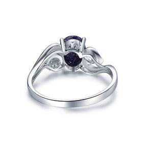 Oval Blue Sandstone Diamond Leaf Engagement Ring 14K White Gold - Lord of Gem Rings
