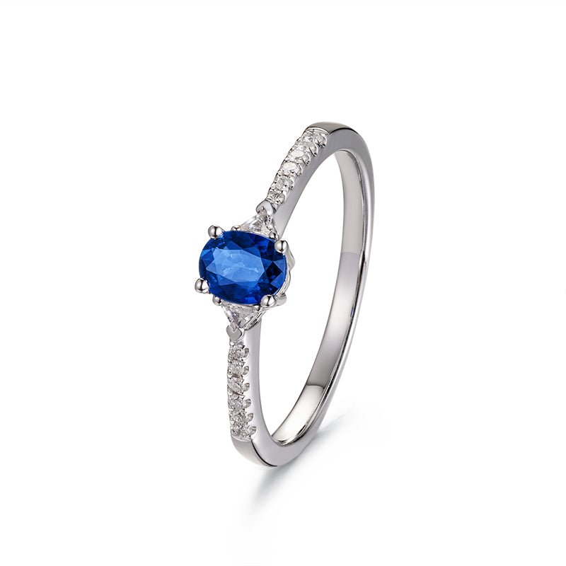 Oval Blue Sapphire Diamond Engagement Ring 14K White Gold - Lord of Gem Rings