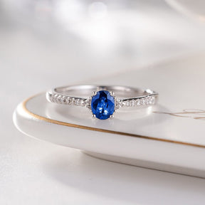 Oval Blue Sapphire Diamond Engagement Ring 14K White Gold - Lord of Gem Rings