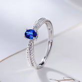 Oval Blue Sapphire Diamond Split Shank Engagement Ring 14K White Gold - Lord of Gem Rings
