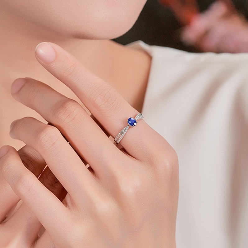 Oval Blue Sapphire Diamond Split Shank Engagement Ring 14K White Gold - Lord of Gem Rings