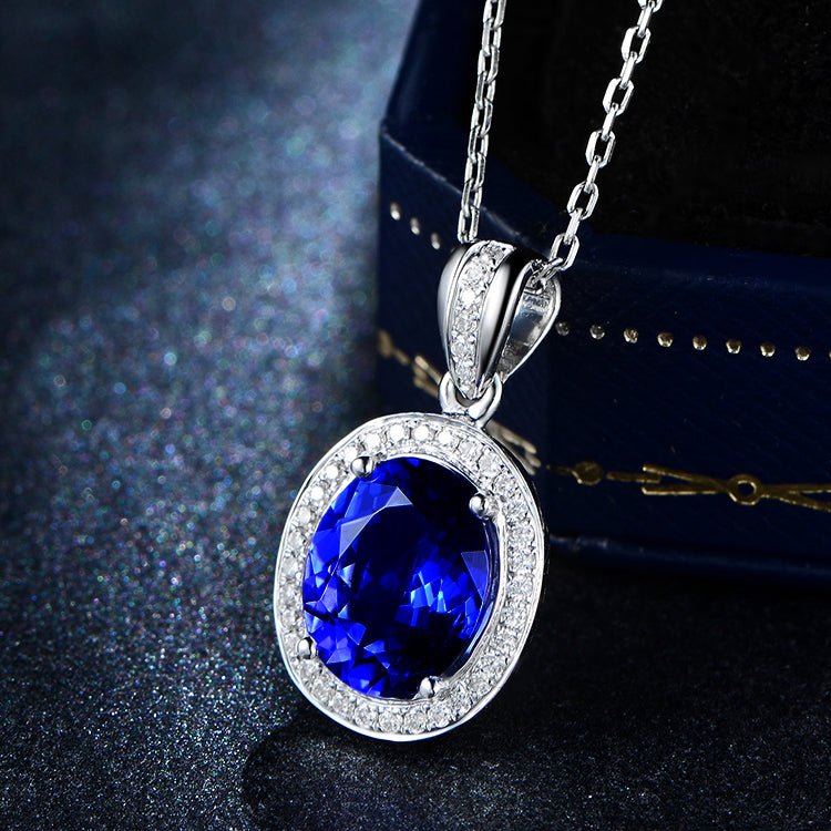 Oval Blue Tanzanite Diamond Pendant 18k Gold - Lord of Gem Rings
