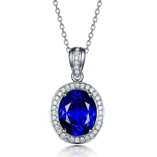 Oval Blue Tanzanite Diamond Pendant 18k Gold